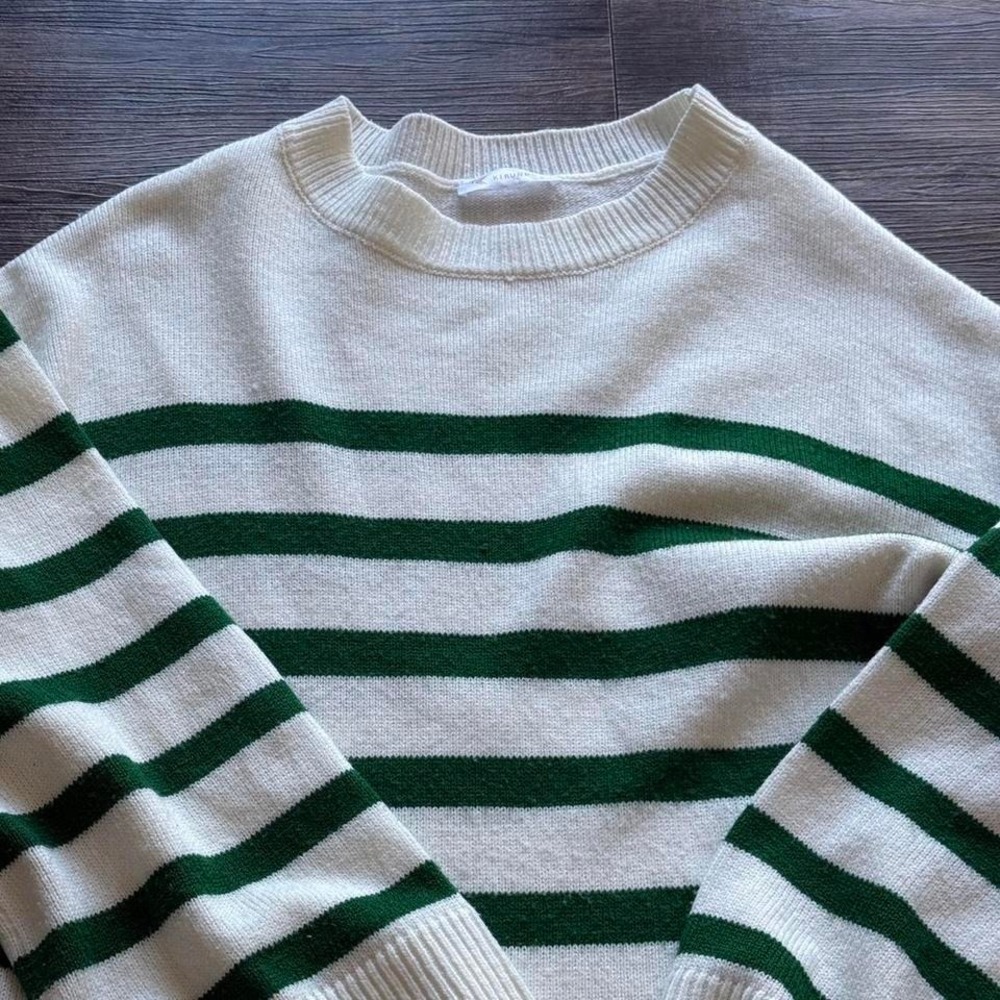 Green and white striped sweater #stripes - Picture 2 of 3